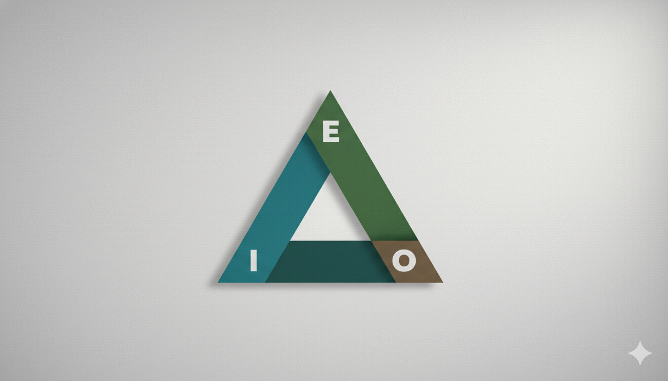 I/E/O triangle diagram with three distinct corners labeled, showing the social modality dimensions
