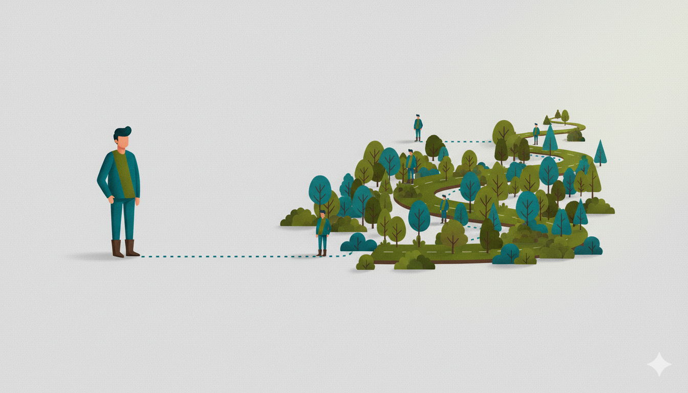 Independent figure standing apart yet connected by dotted lines showing Ortovert characteristics