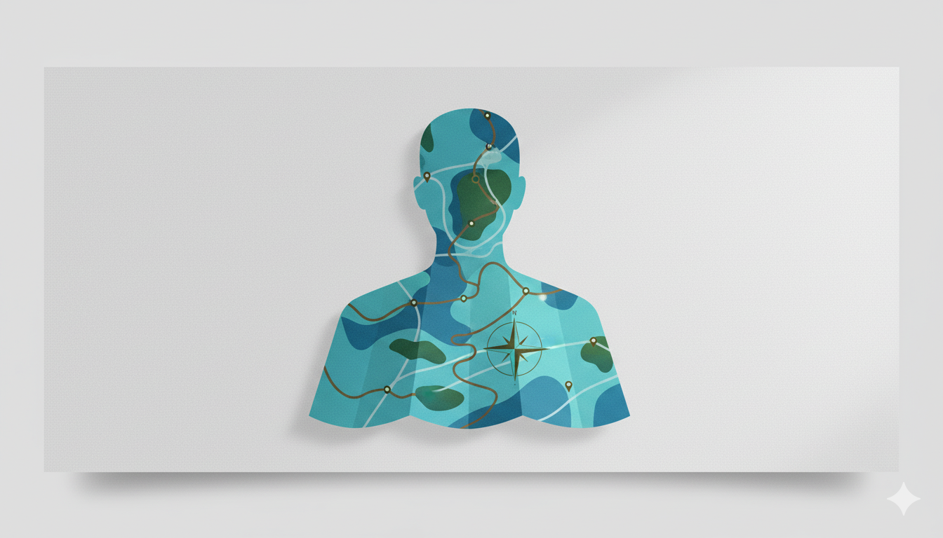 Illustration showing personality types as interconnected nodes in a network with soft gradients and modern design