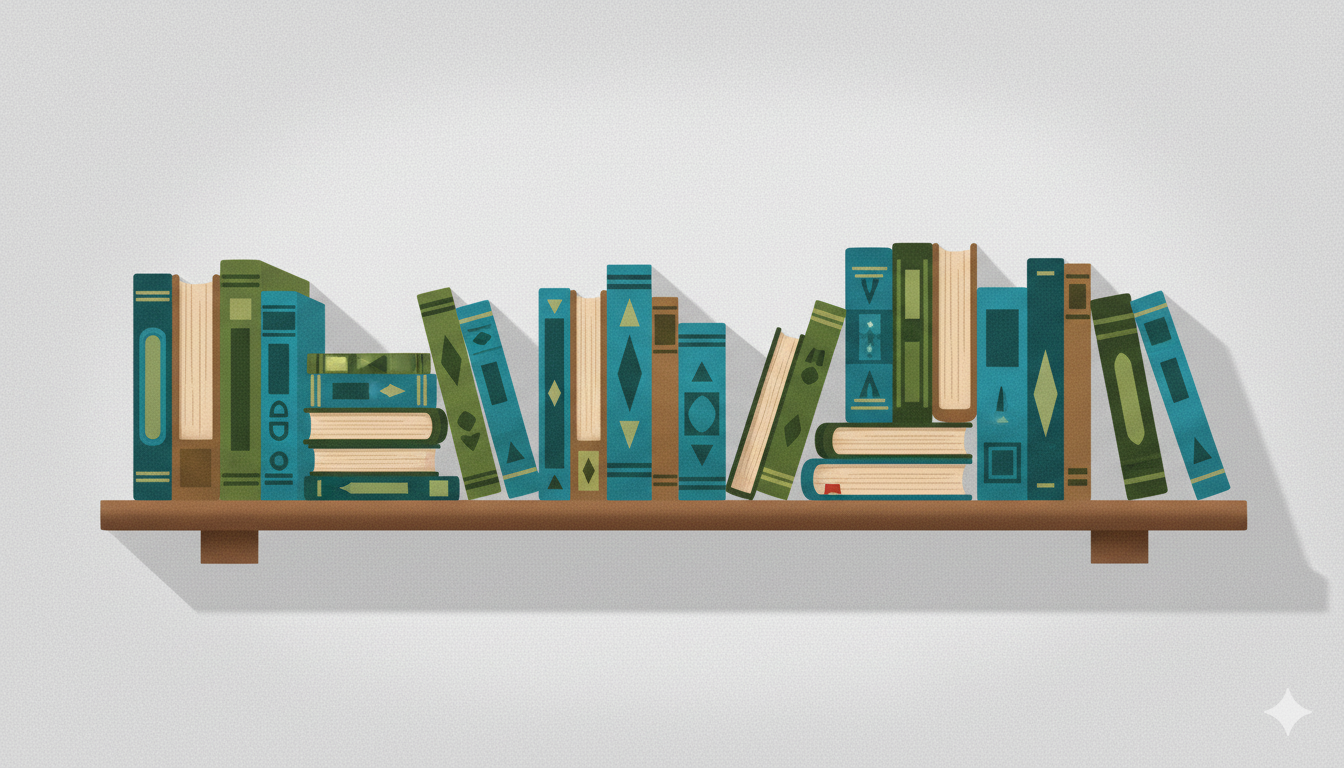 Knowledge library illustration showing open books transforming into interconnected neural pathways with floating triangular I/E/O symbols